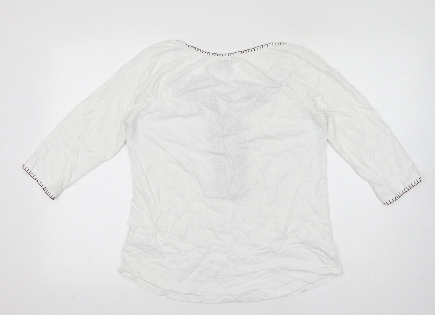 Fat Face Womens White 100% Cotton Basic T-Shirt Size 12 Boat Neck