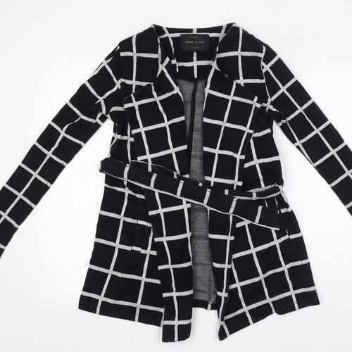River Island Womens Black Check Cotton Jacket Coatigan Size 6 Tie