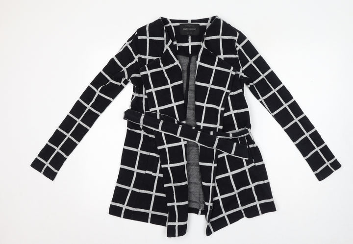 River Island Womens Black Check Cotton Jacket Coatigan Size 6 Tie