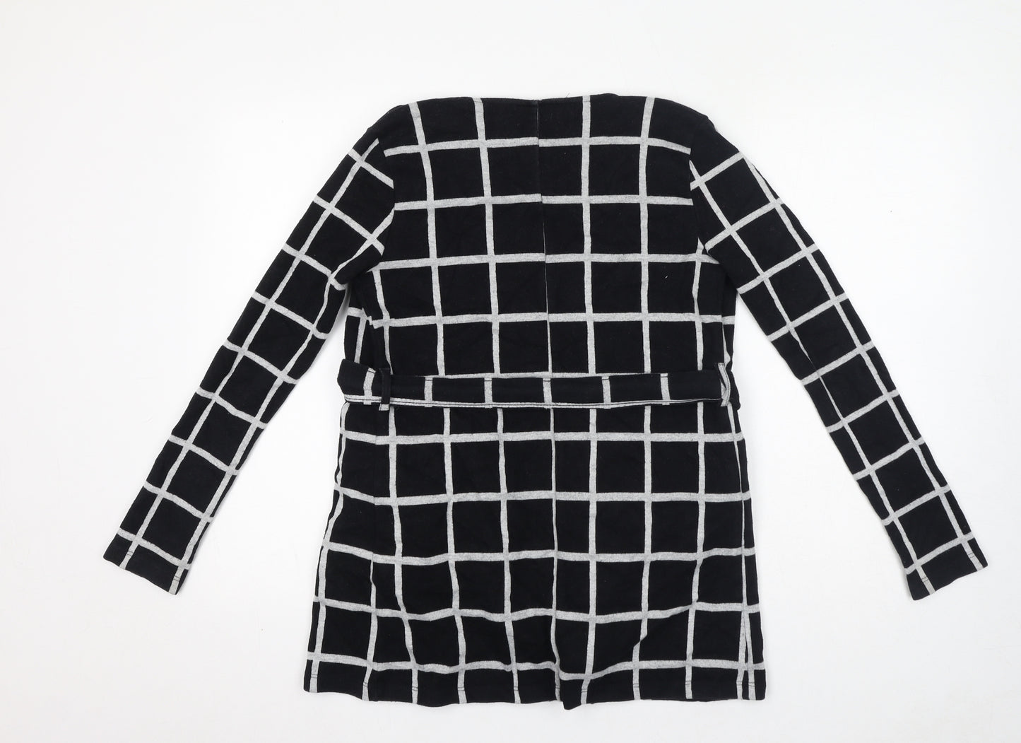 River Island Womens Black Check Cotton Jacket Coatigan Size 6 Tie