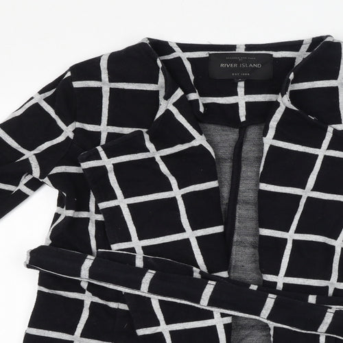 River Island Womens Black Check Cotton Jacket Coatigan Size 6 Tie