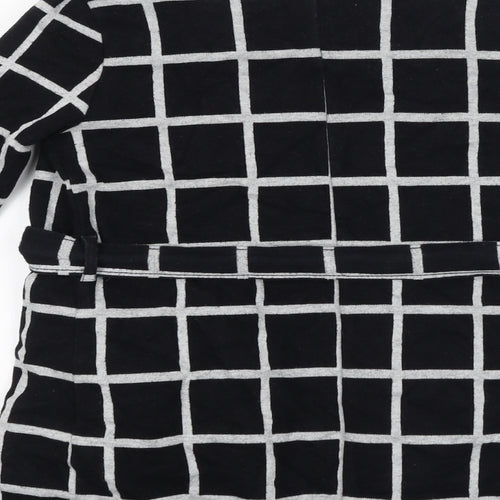 River Island Womens Black Check Cotton Jacket Coatigan Size 6 Tie
