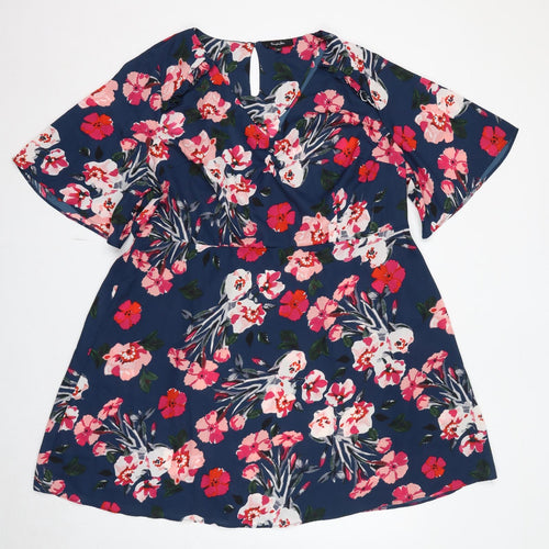 Simply Be Womens Blue Floral Polyester Fit & Flare Size 24 V-Neck Pullover