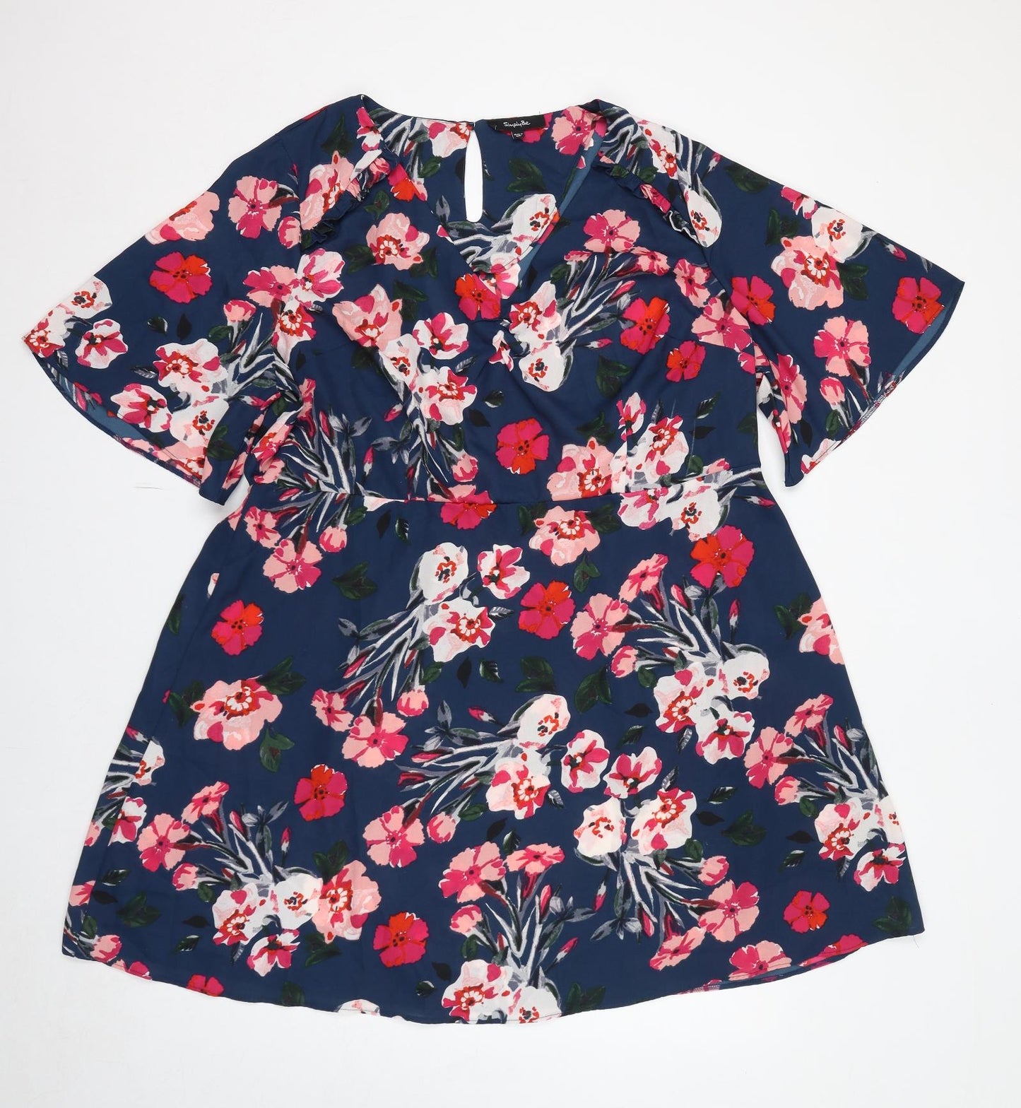 Simply Be Womens Blue Floral Polyester Fit & Flare Size 24 V-Neck Pullover