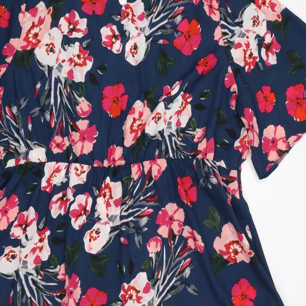 Simply Be Womens Blue Floral Polyester Fit & Flare Size 24 V-Neck Pullover