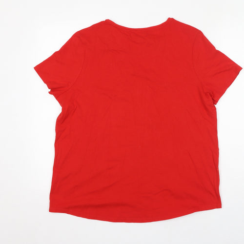 Marks and Spencer Womens Red Paisley 100% Cotton Basic T-Shirt Size 16 Round Neck
