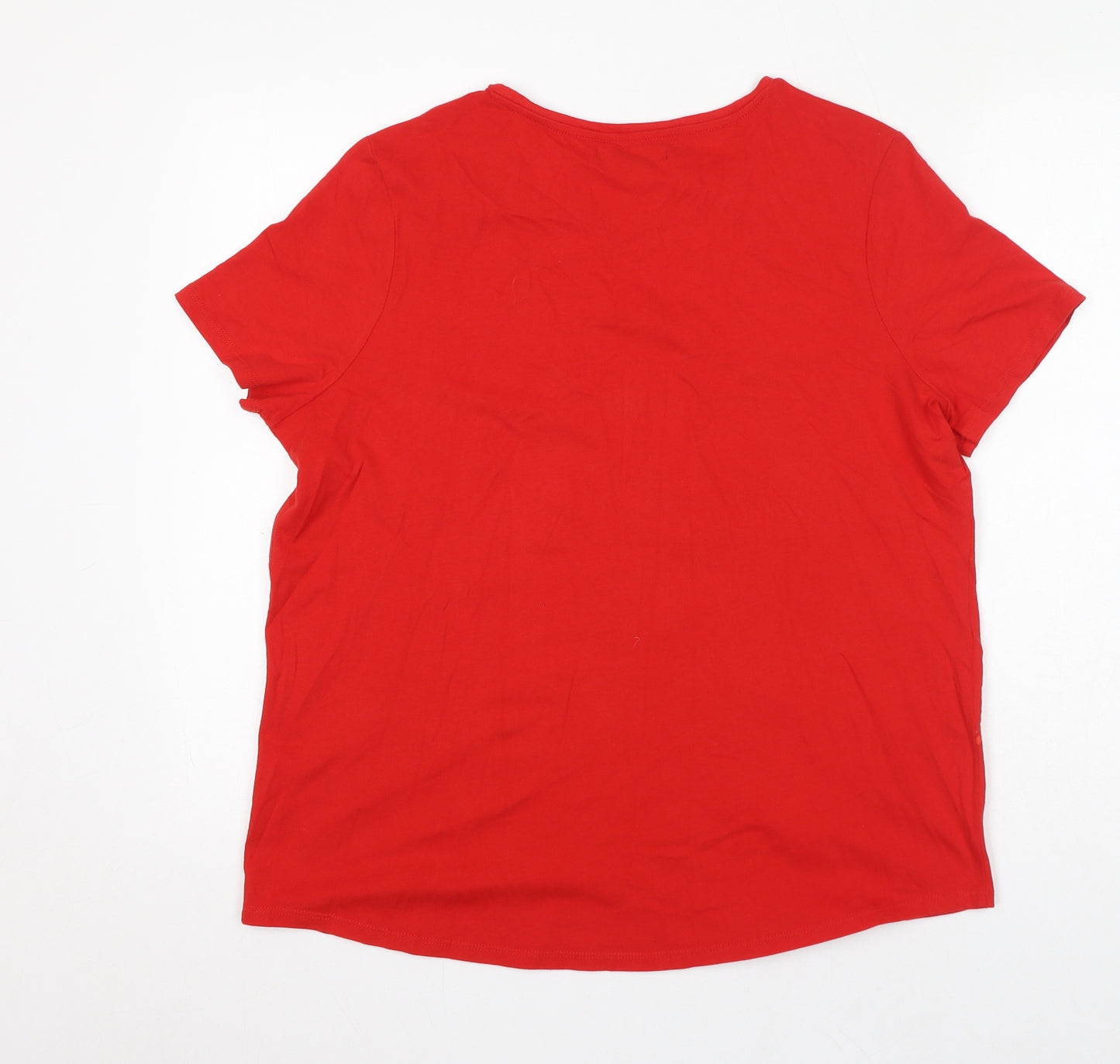 Marks and Spencer Womens Red Paisley 100% Cotton Basic T-Shirt Size 16 Round Neck