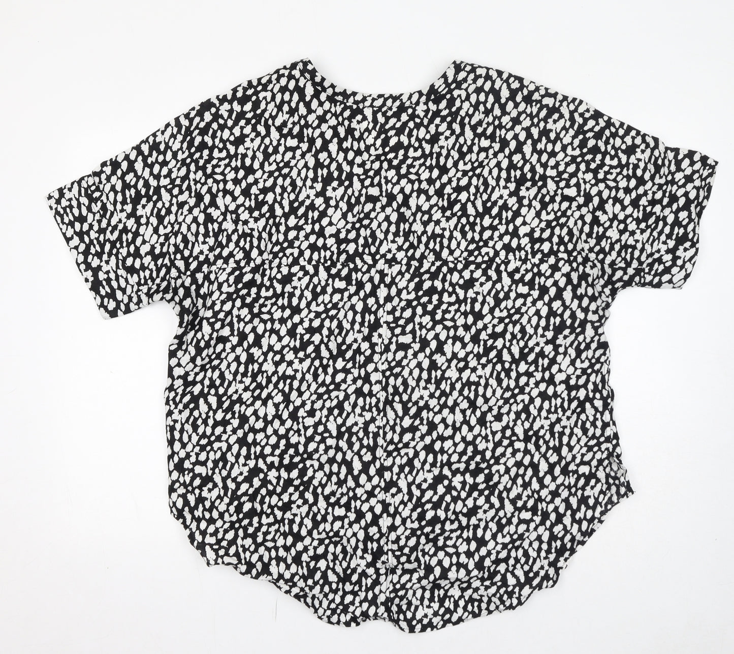 Marks and Spencer Womens Black Geometric Linen Basic Blouse Size 16 V-Neck