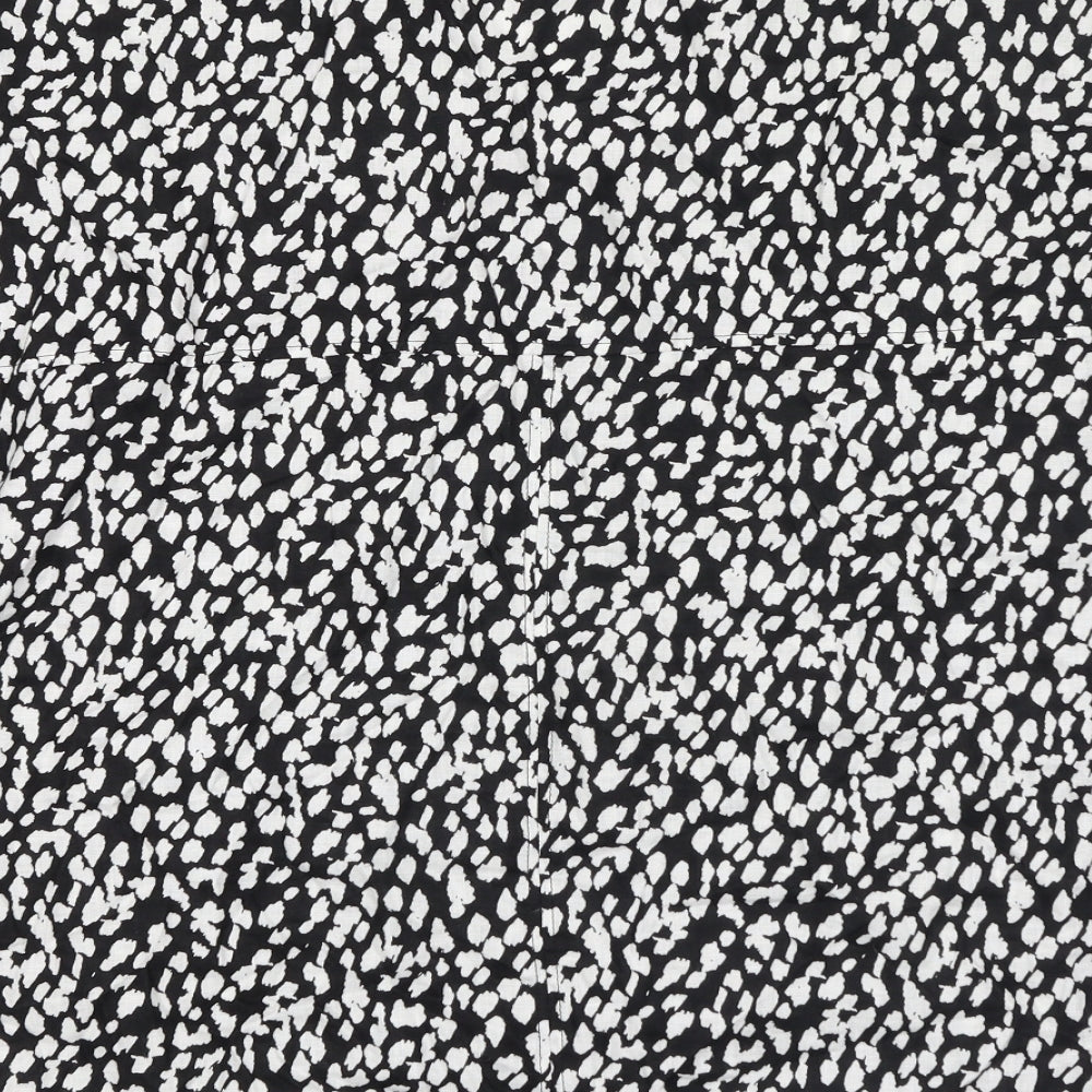 Marks and Spencer Womens Black Geometric Linen Basic Blouse Size 16 V-Neck