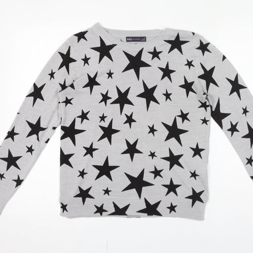 Marks and Spencer Womens Grey Crew Neck Geometric Acrylic Pullover Jumper Size 12 - Star pattern