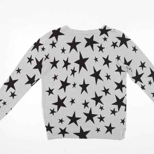 Marks and Spencer Womens Grey Crew Neck Geometric Acrylic Pullover Jumper Size 12 - Star pattern
