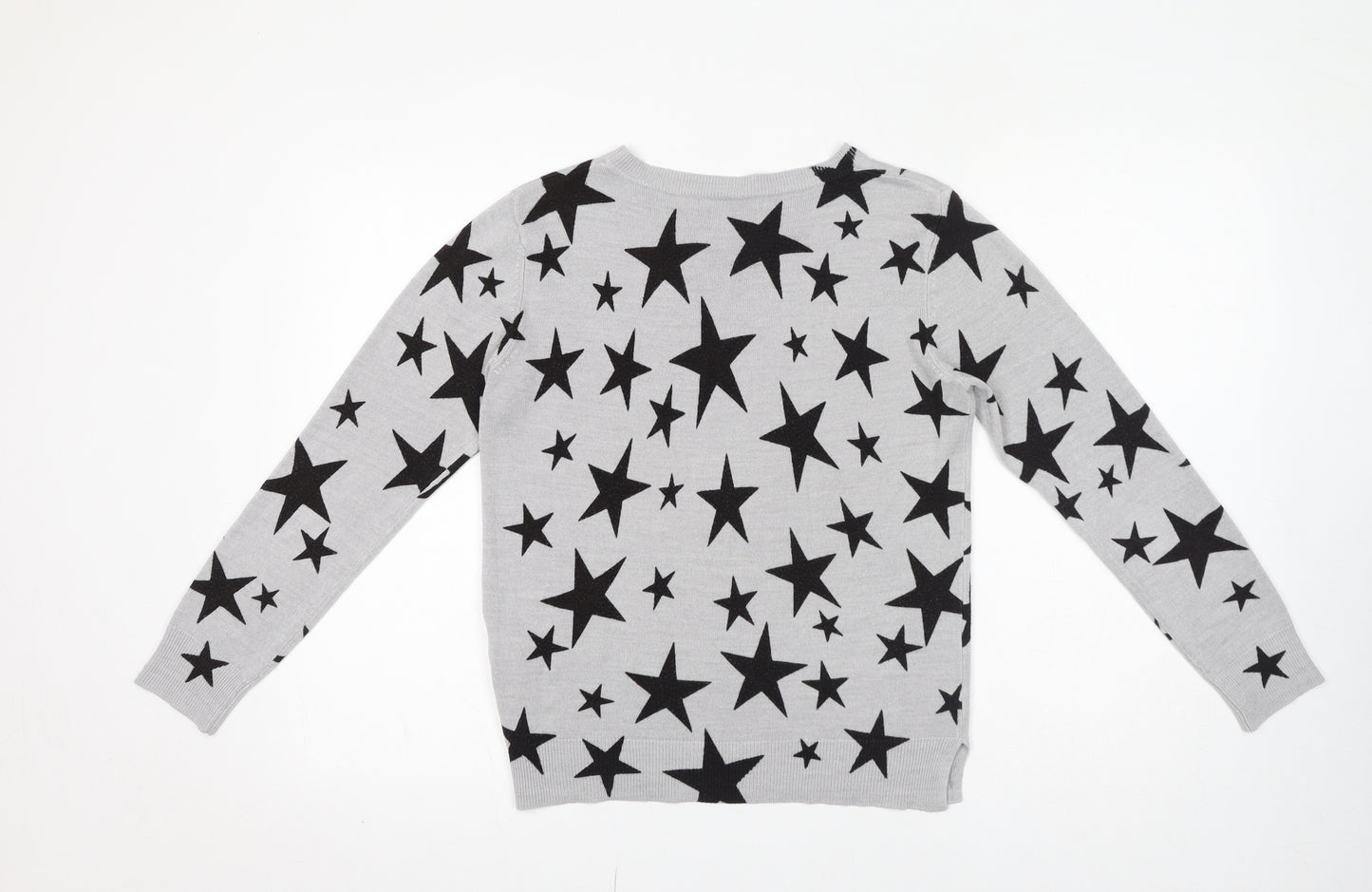 Marks and Spencer Womens Grey Crew Neck Geometric Acrylic Pullover Jumper Size 12 - Star pattern