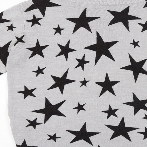 Marks and Spencer Womens Grey Crew Neck Geometric Acrylic Pullover Jumper Size 12 - Star pattern