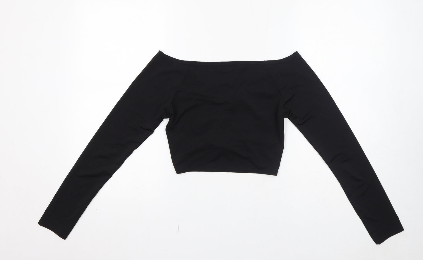 PRETTYLITTLETHING Womens Black Polyester Cropped T-Shirt Size 10 V-Neck - Ruched