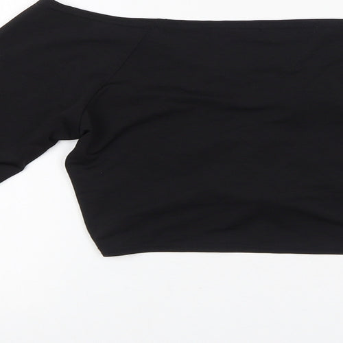 PRETTYLITTLETHING Womens Black Polyester Cropped T-Shirt Size 10 V-Neck - Ruched