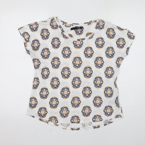 Max Jeans Womens White Geometric Cotton Basic T-Shirt Size M Round Neck