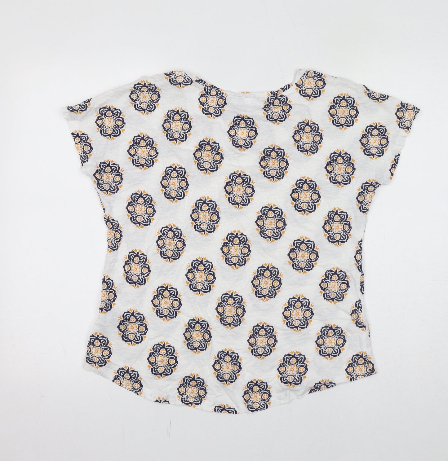 Max Jeans Womens White Geometric Cotton Basic T-Shirt Size M Round Neck