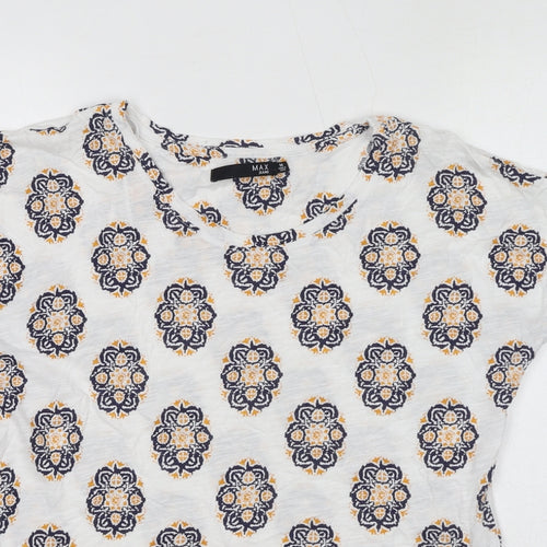 Max Jeans Womens White Geometric Cotton Basic T-Shirt Size M Round Neck