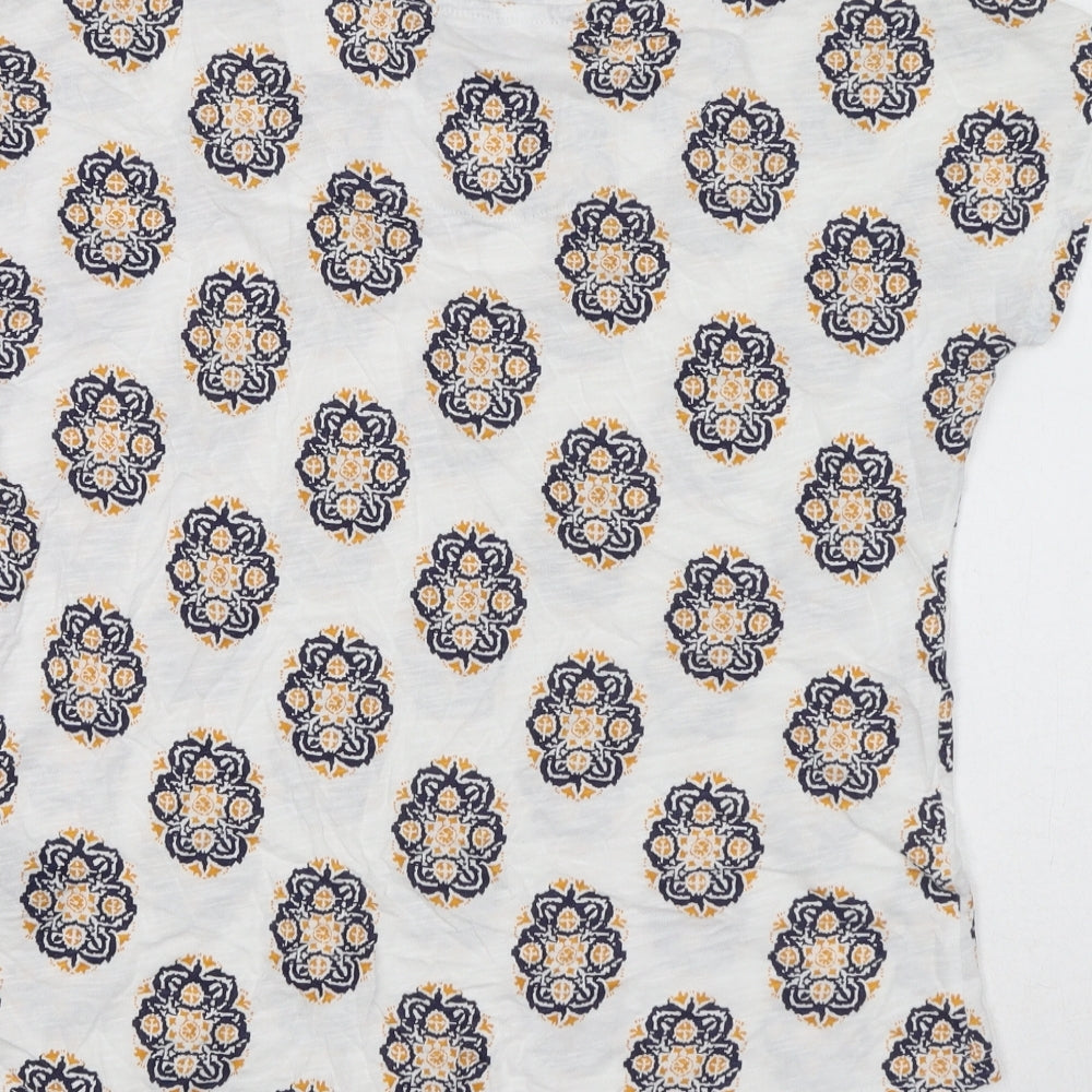 Max Jeans Womens White Geometric Cotton Basic T-Shirt Size M Round Neck