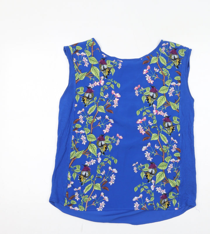 Oasis Womens Blue Floral Polyester Basic Tank Size M Round Neck