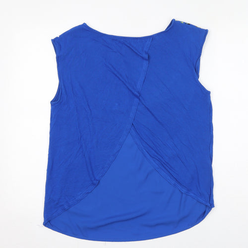 Oasis Womens Blue Floral Polyester Basic Tank Size M Round Neck