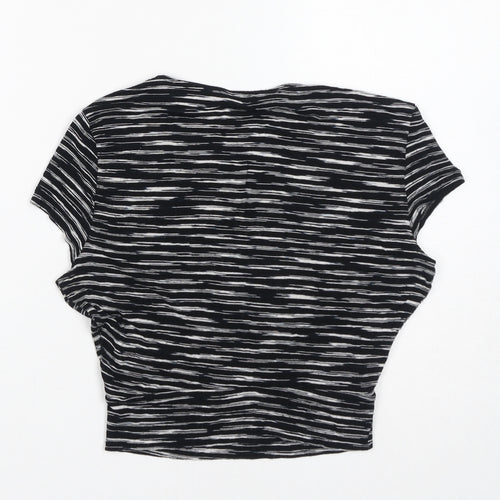 Miss Selfridge Womens Black Striped Viscose Cropped T-Shirt Size 8 V-Neck