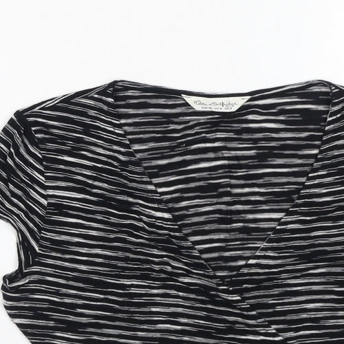 Miss Selfridge Womens Black Striped Viscose Cropped T-Shirt Size 8 V-Neck