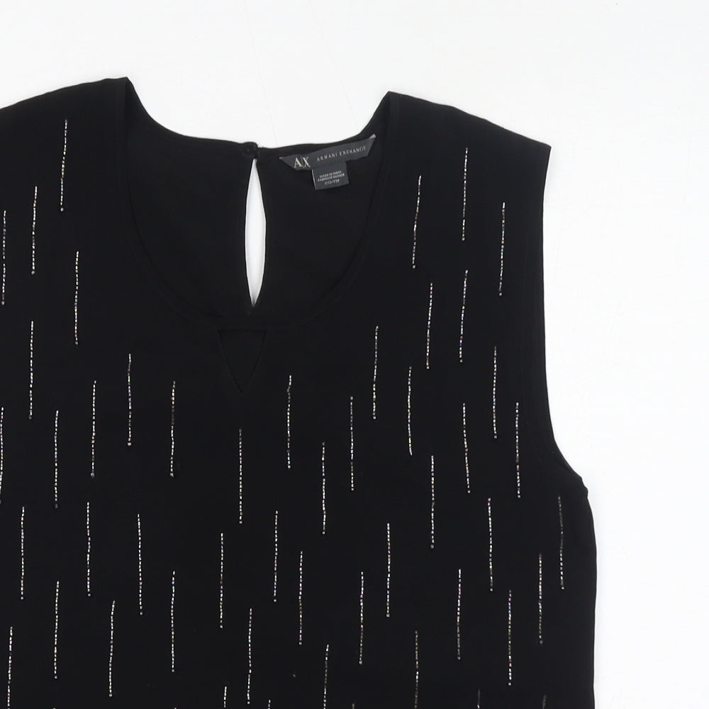 Armani Exchange Womens Black Polyester Basic Blouse Size 2XS Round Neck