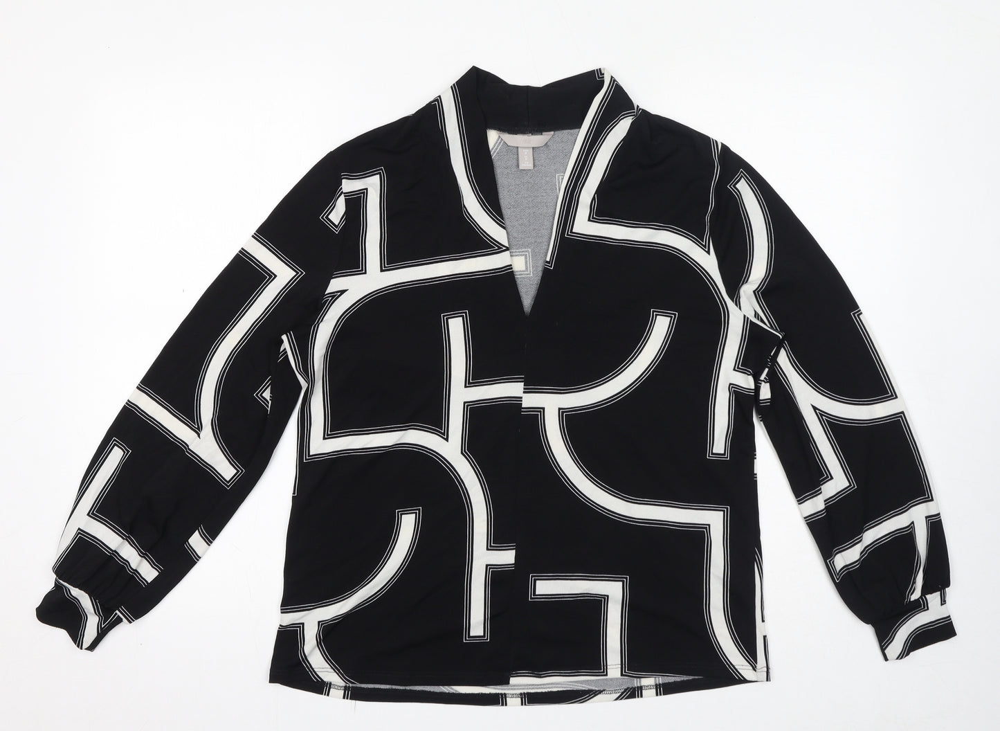 H&M Womens Black Geometric Polyester Basic Blouse Size M V-Neck