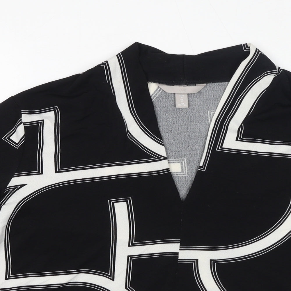 H&M Womens Black Geometric Polyester Basic Blouse Size M V-Neck