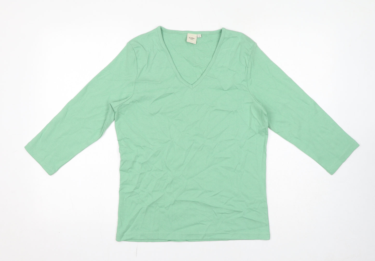 Cotton Traders Womens Green 100% Cotton Basic T-Shirt Size 14 V-Neck