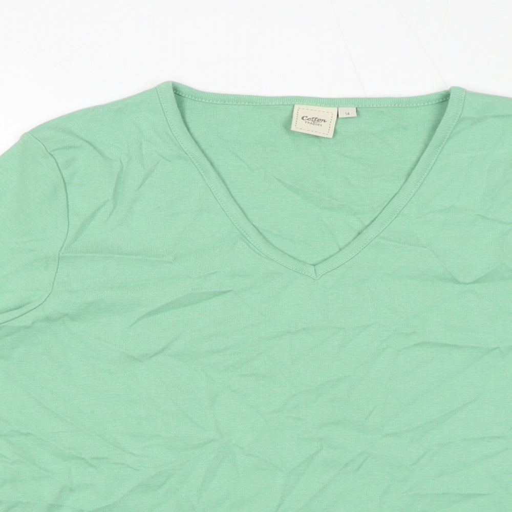 Cotton Traders Womens Green 100% Cotton Basic T-Shirt Size 14 V-Neck