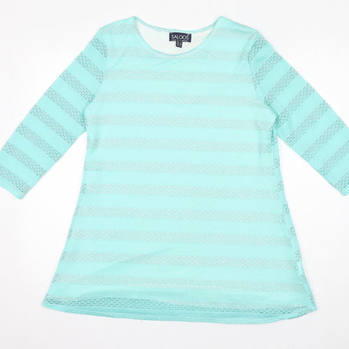 Saloos Womens Blue Striped Viscose Basic T-Shirt Size 12 Round Neck