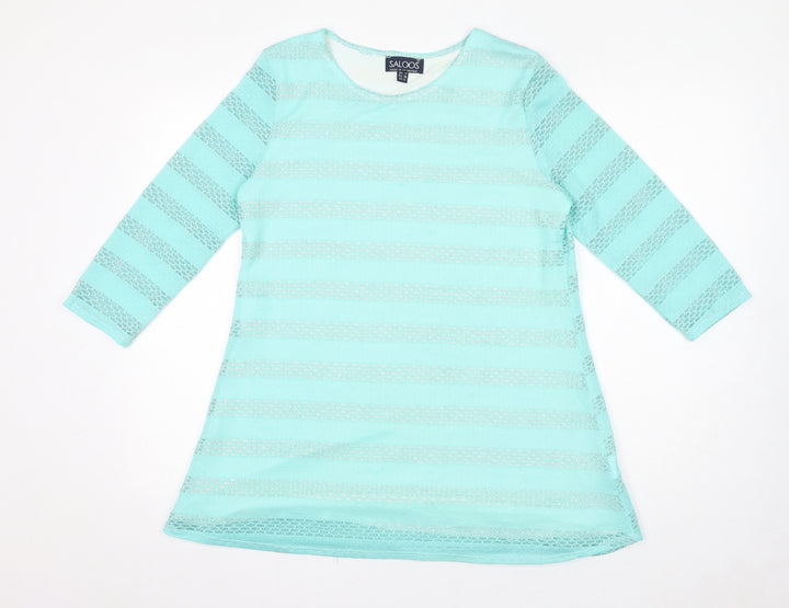 Saloos Womens Blue Striped Viscose Basic T-Shirt Size 12 Round Neck