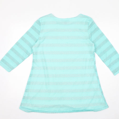Saloos Womens Blue Striped Viscose Basic T-Shirt Size 12 Round Neck