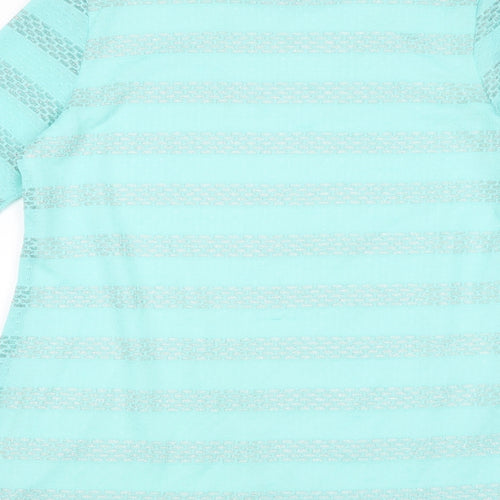 Saloos Womens Blue Striped Viscose Basic T-Shirt Size 12 Round Neck