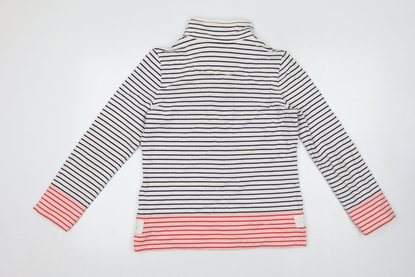 Joules Womens White Striped Cotton Pullover Sweatshirt Size 12 Button - Logo High Neck
