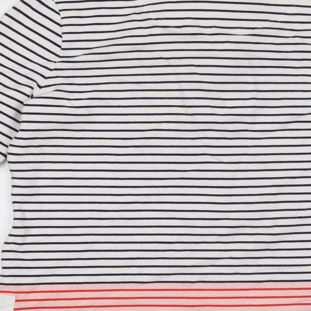 Joules Womens White Striped Cotton Pullover Sweatshirt Size 12 Button - Logo High Neck