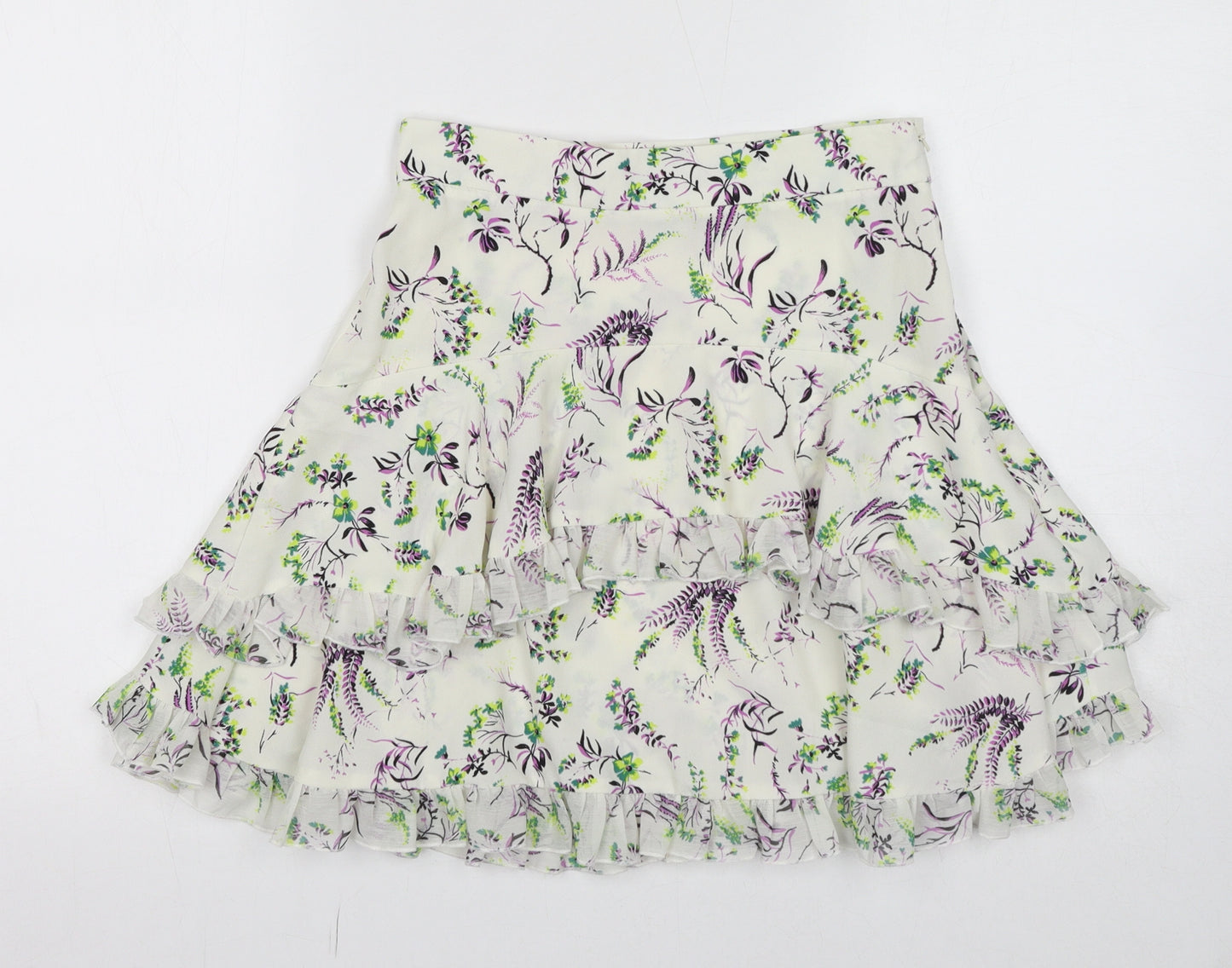 Topshop Womens White Floral Polyester Skater Skirt Size 8 Zip