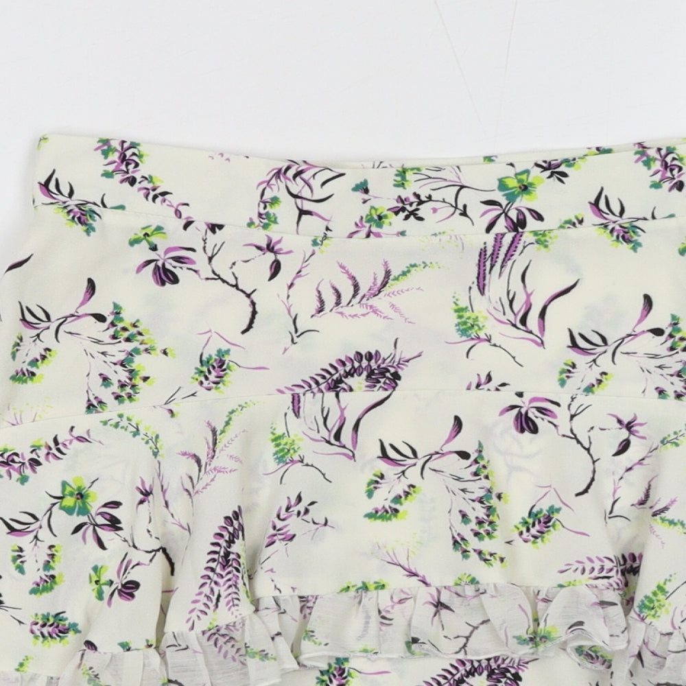 Topshop Womens White Floral Polyester Skater Skirt Size 8 Zip