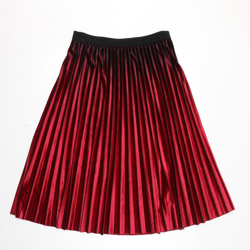 Marks and Spencer Womens Red Polyester Pleated Skirt Size 14