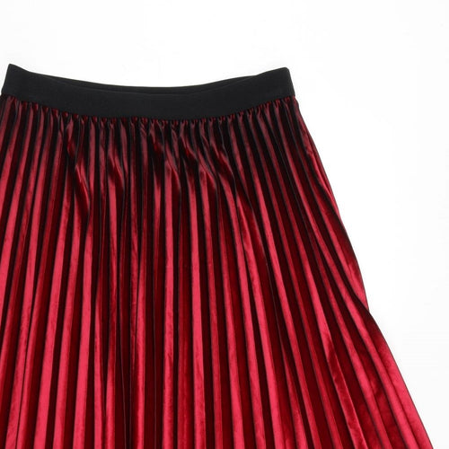 Marks and Spencer Womens Red Polyester Pleated Skirt Size 14