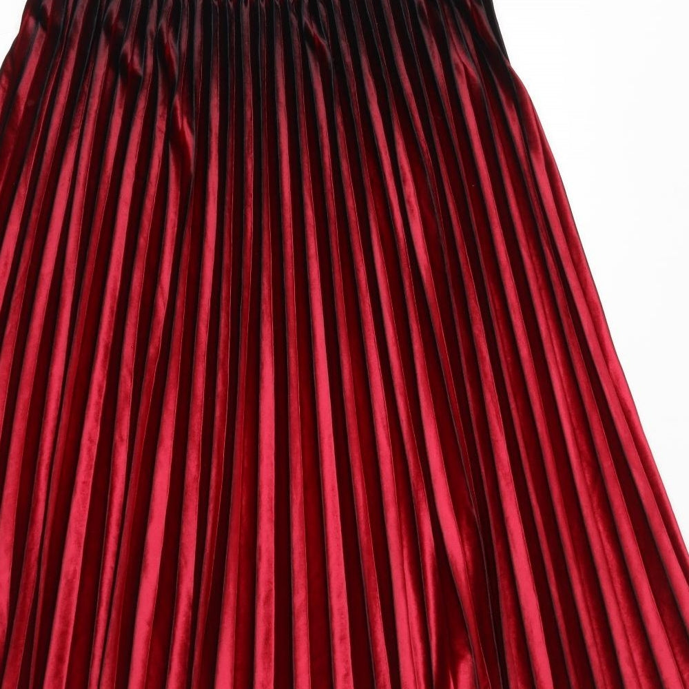 Marks and Spencer Womens Red Polyester Pleated Skirt Size 14
