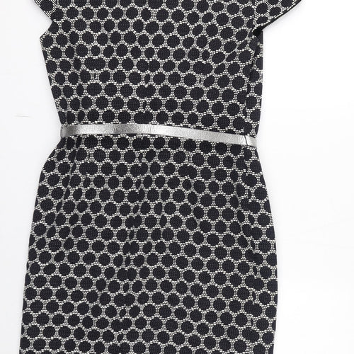 Precis Womens Black Geometric Polyester Shift Size 12 Round Neck Zip