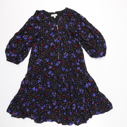 Monsoon Womens Black Floral Viscose A-Line Size S V-Neck Pullover