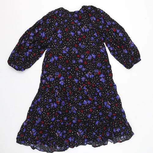 Monsoon Womens Black Floral Viscose A-Line Size S V-Neck Pullover
