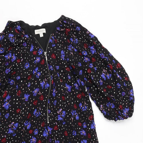 Monsoon Womens Black Floral Viscose A-Line Size S V-Neck Pullover