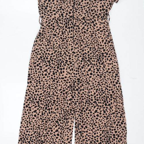 AX Paris Womens Beige Animal Print Polyester Jumpsuit One-Piece Size 8 L25 in Zip - Cheetah Print