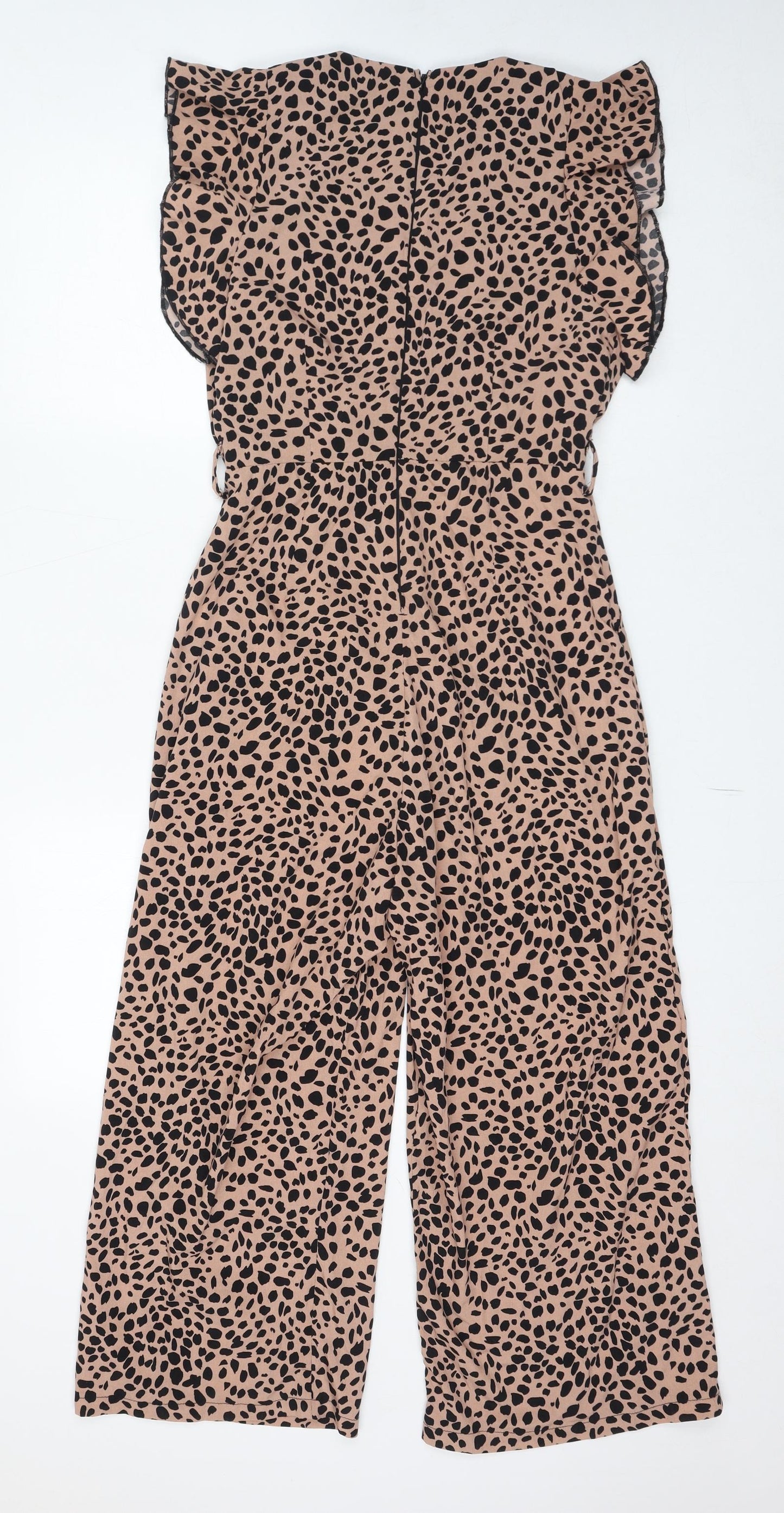 AX Paris Womens Beige Animal Print Polyester Jumpsuit One-Piece Size 8 L25 in Zip - Cheetah Print