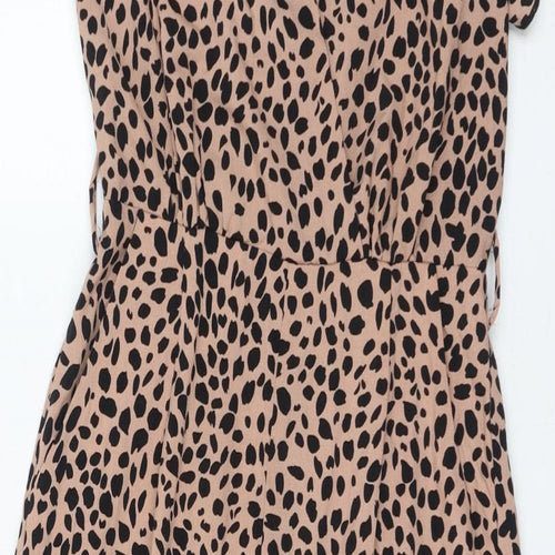 AX Paris Womens Beige Animal Print Polyester Jumpsuit One-Piece Size 8 L25 in Zip - Cheetah Print